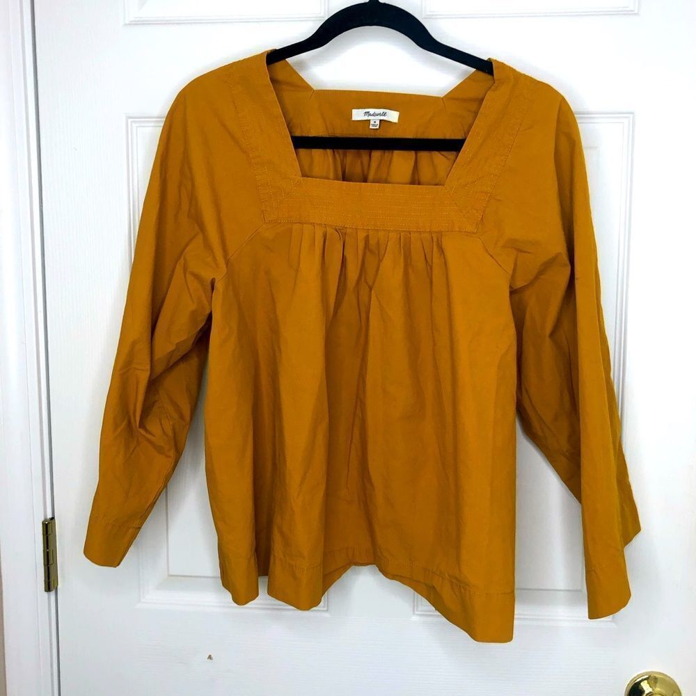 Madewell yellow long wide sleeve smock style tunic top, size medium.